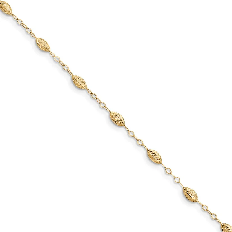 colorful anklet for women-14k Yellow Gold Puff Rice Bead Station Anklet, 9-10 Inch