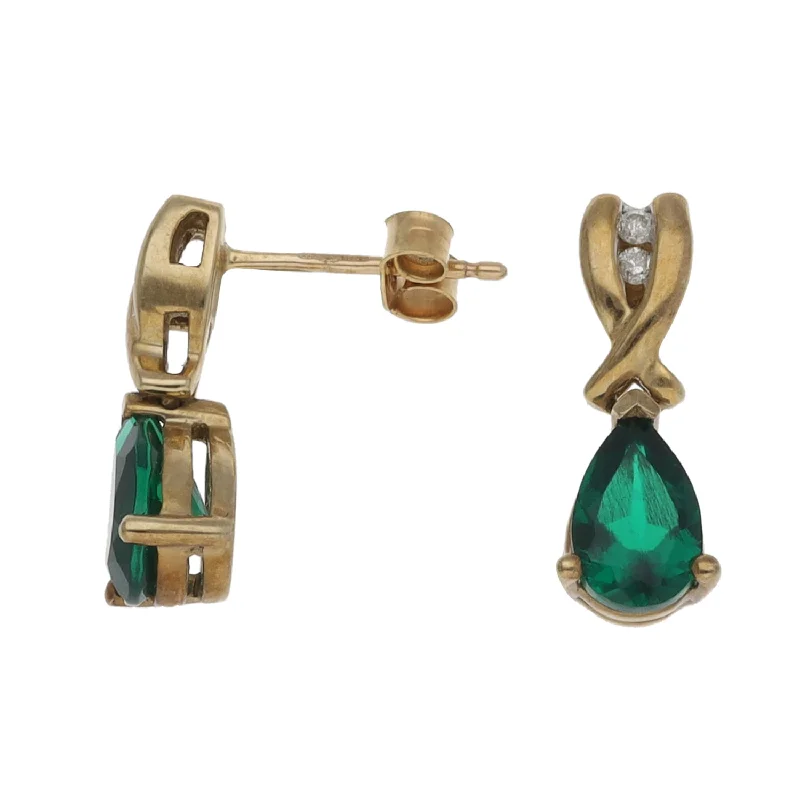 custom gemstone earrings for women-9ct Gold 0.08ct Diamond & Emerald Drop Earrings