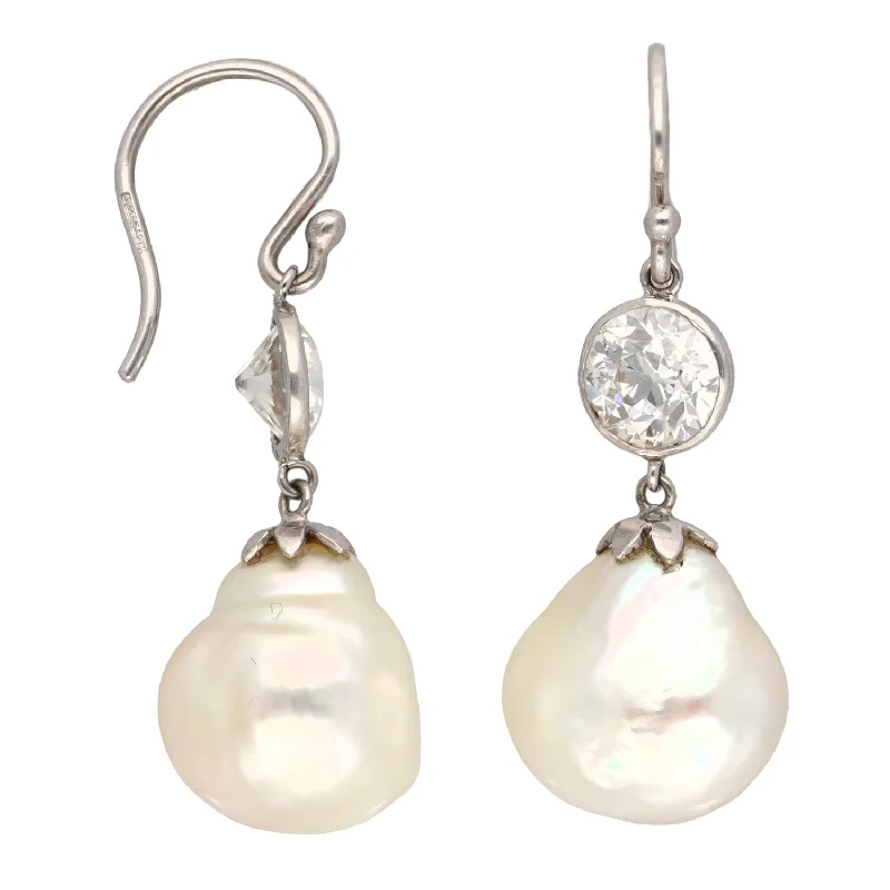 sapphire earrings for women-18ct White Gold 2.20ct Diamond & Freshwater Pearl Drop Earrings