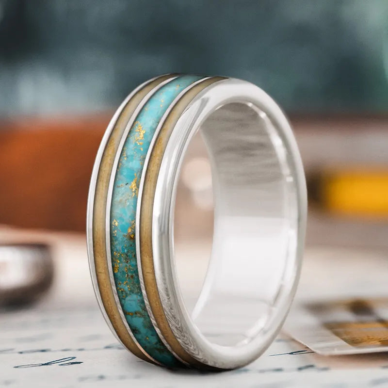 stackable ring for women-Custom Design - 3-Inlay Wide Center Ring DKk9l2vpcj0TpajnYUXVh2ci