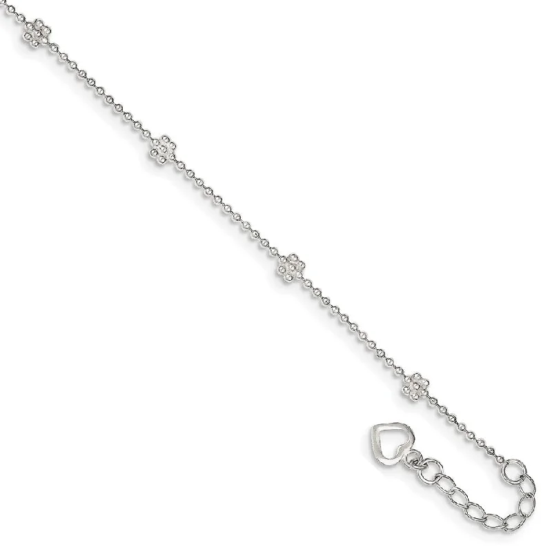 handmade bracelet for women-Sterling Silver Adjustable Flower Anklet, 10 Inch