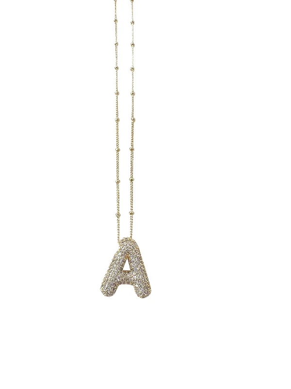 unique necklace for women-Bubble Pave Initial Necklace