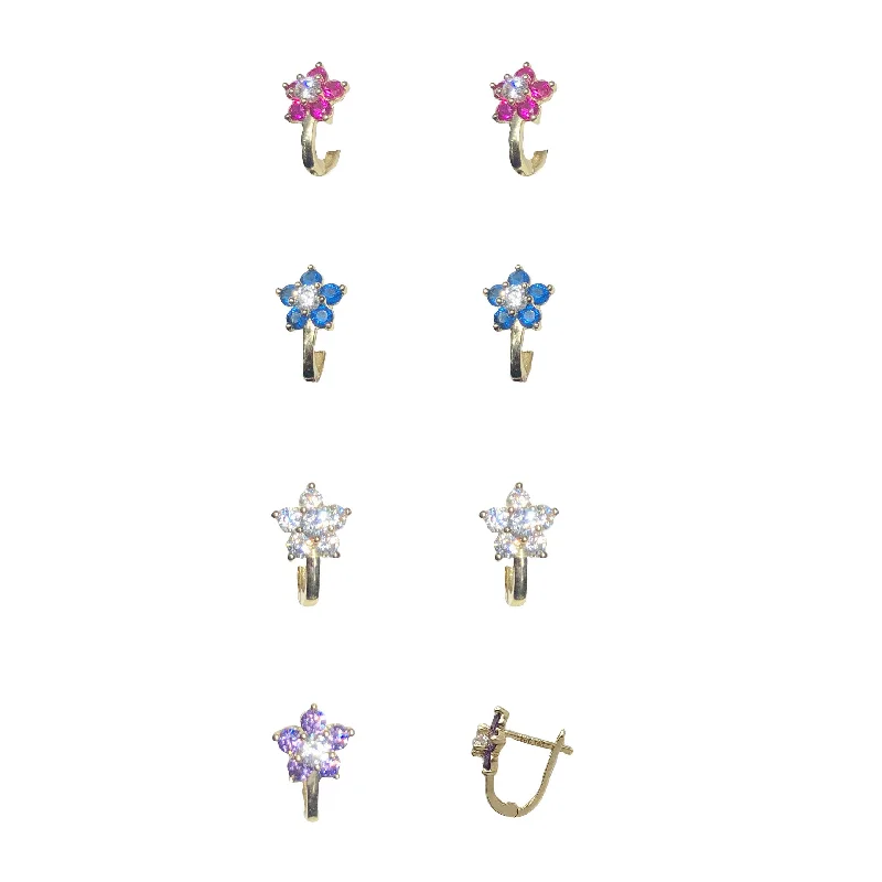 statement stud earrings for women-Zirconia Flower Huggies Earring (14K)