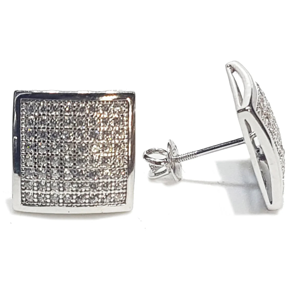 unique earrings for women-Square Stud Silver CZ (SILVER)