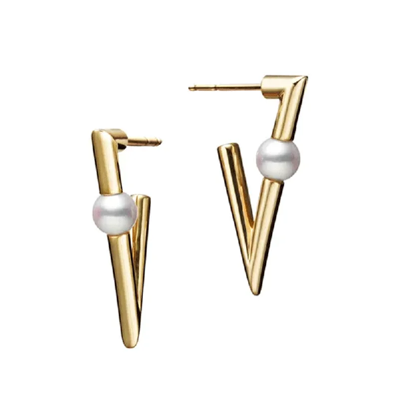 art deco earrings for women-V Code 18ct Yellow Gold Earrings