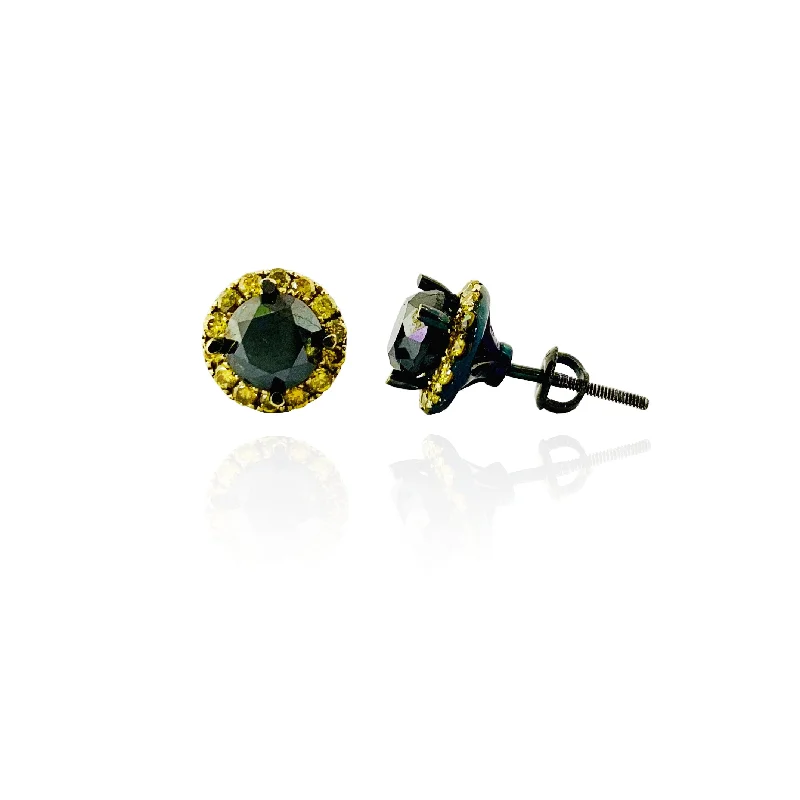 halo earrings for women-Black Diamond Halo Stud Earrings (10K)