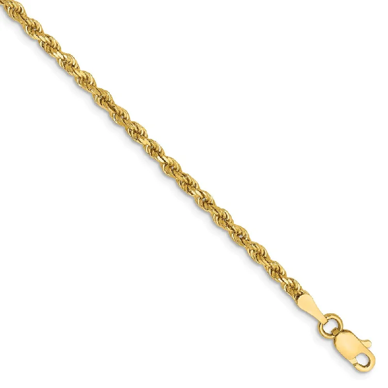 tropical anklet for women-2.25mm, 14k Yellow Gold, Diamond Cut Solid Rope Chain Anklet