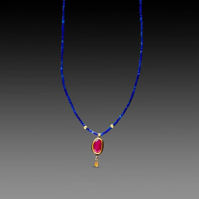 birthday necklace for women-Lapis and Ruby Necklace