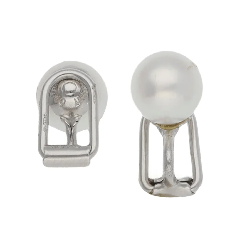 sterling silver earrings for women-18ct White Gold Cultured Pearl Clip On Earrings