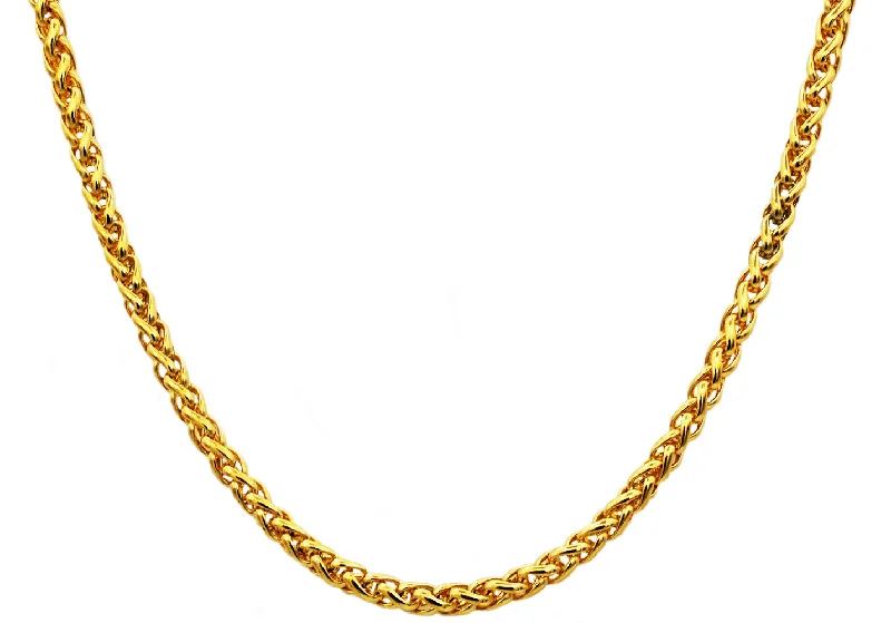 butterfly necklace for women-Mens 4mm Gold Stainless Steel Wheat Link Chain Necklace