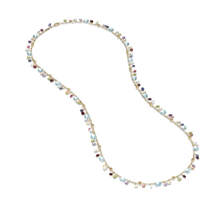 wedding necklace for women-Paradise Collection 18K Yellow Gold Blue Topaz and Mixed Gemstone Long Necklace