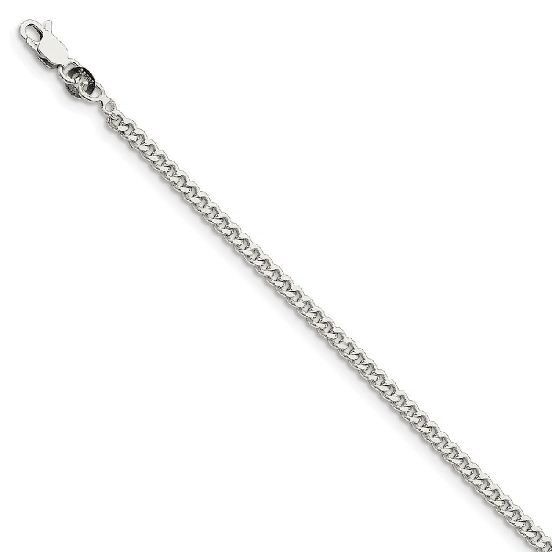 charm bracelet for women-Sterling Silver 3mm Solid Curb Chain Anklet