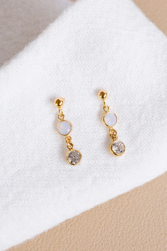 gold teardrop earrings for women-CZ & GF White Opal Ball Studs