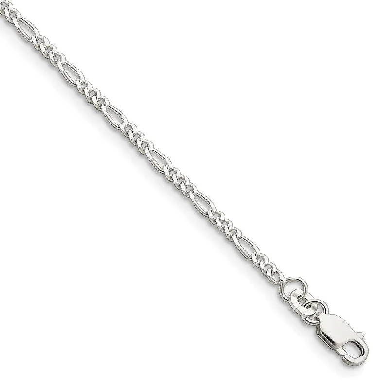 gemstone anklet for women-Sterling Silver 2.25mm Solid Figaro Chain Anklet