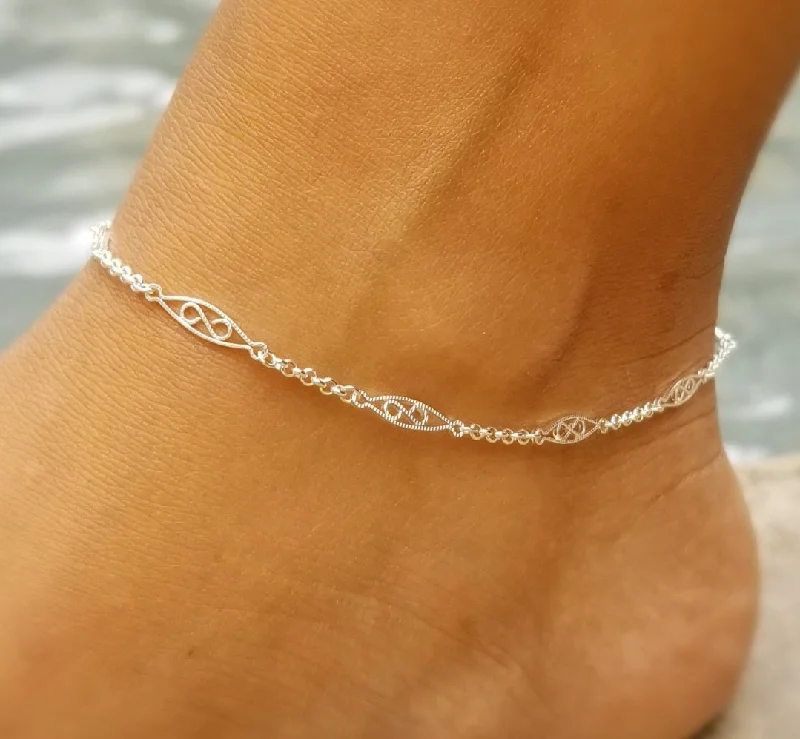 engraved anklet for women-Modern Filigree Anklet / Sterling Silver