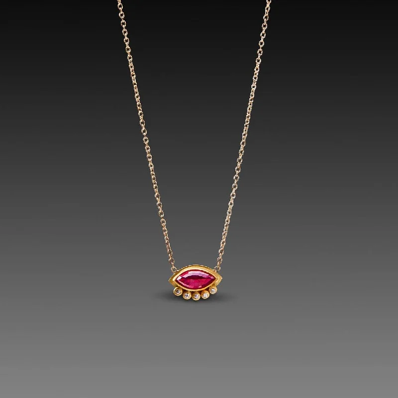 custom engraving necklace for women-Floating Ruby Necklace with Diamonds