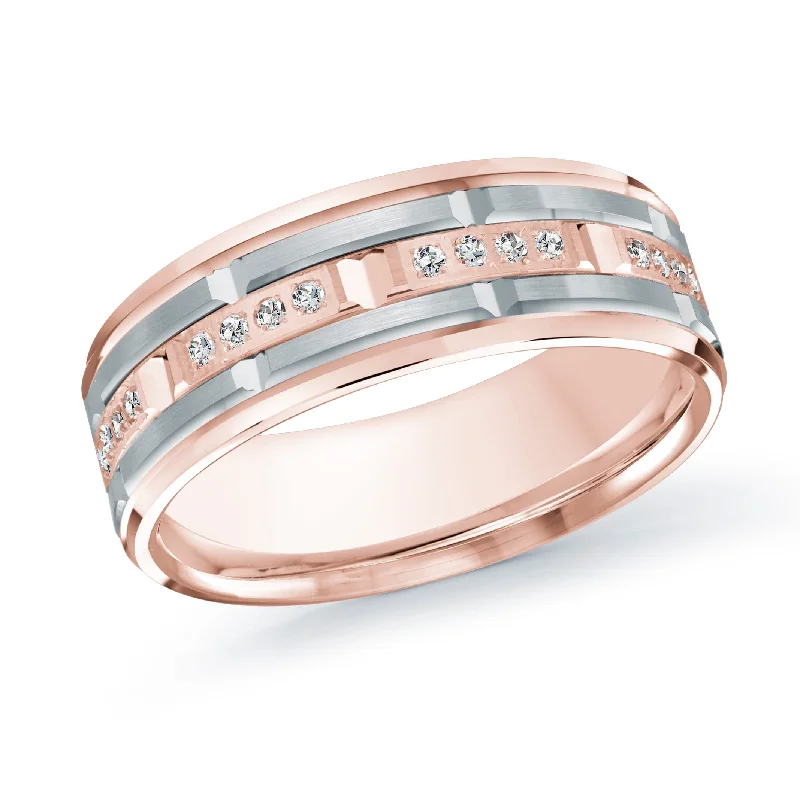 white gold engagement ring for women-14K Rose Gold with 14K White Gold and Inlaid Diamonds Ring from the Executif Collection by Malo - MRD-087-7PW32