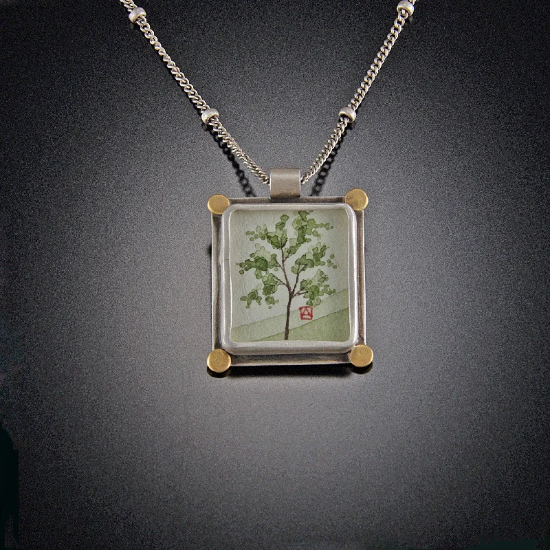 wedding necklace for women-Small Rectangle Spring Maple Necklace