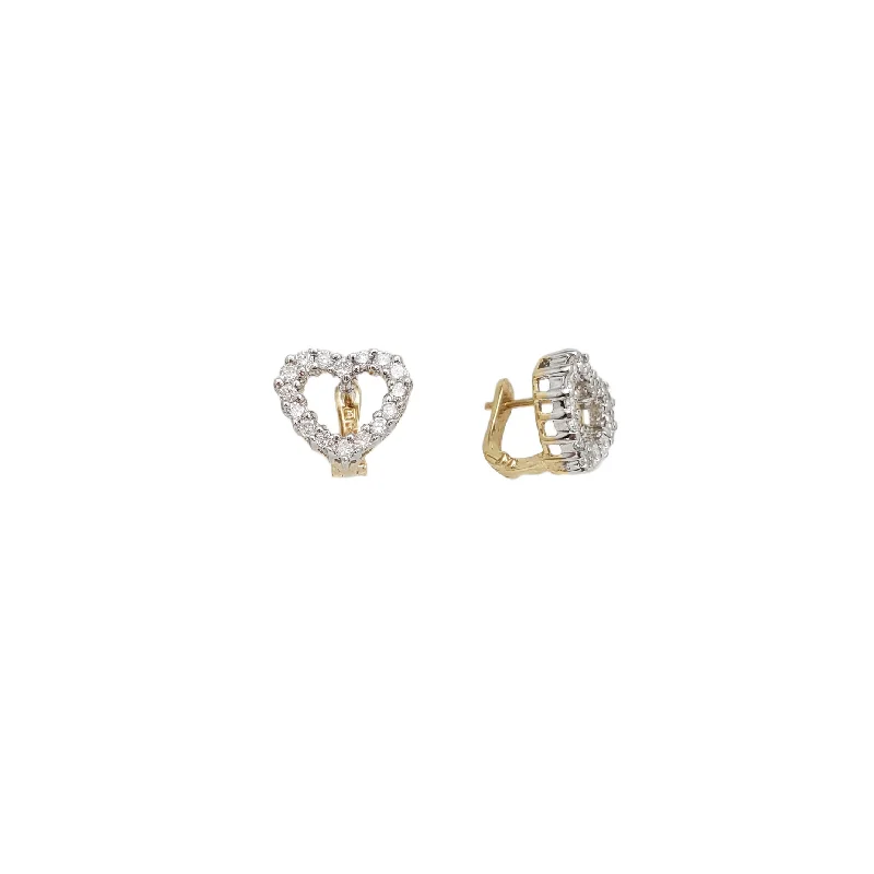 custom gemstone earrings for women-Diamond Heart Huggies Earrings (14K)