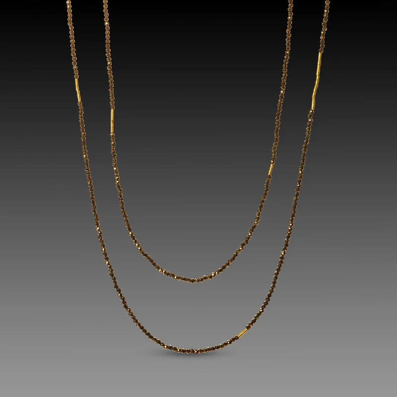 classic necklace for women-Long Pyrite Necklace with Gold Beads