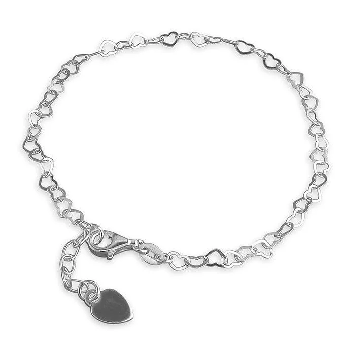 antique bracelet for women-Sterling Silver Hearts Anklet