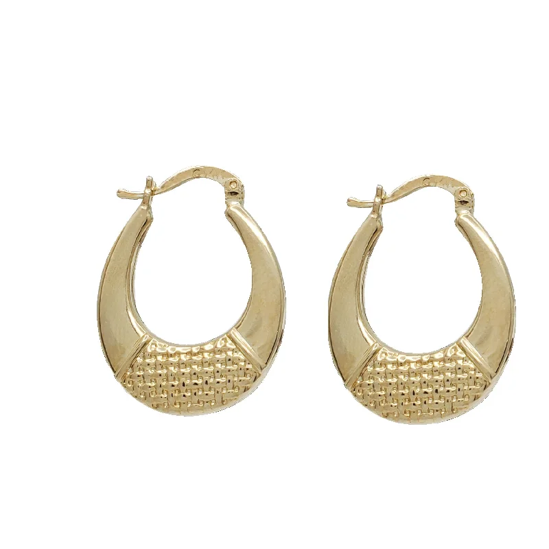 matching earrings for women-Textured Oval Hoop Earrings (14K)