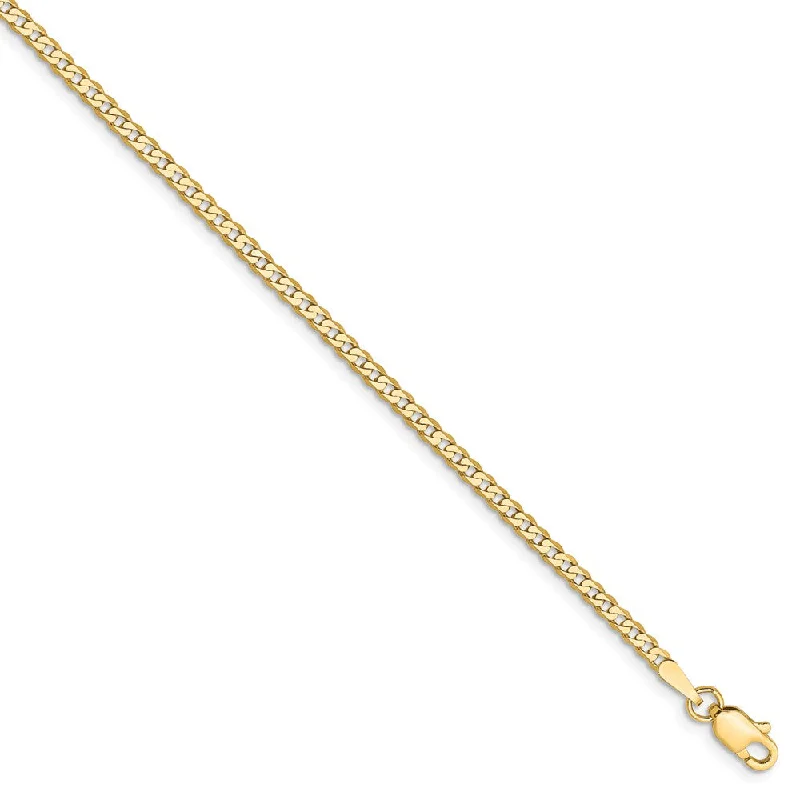 leather anklet with charms for women-14k Yellow Gold 2.2mm Solid Beveled Curb Chain Anklet