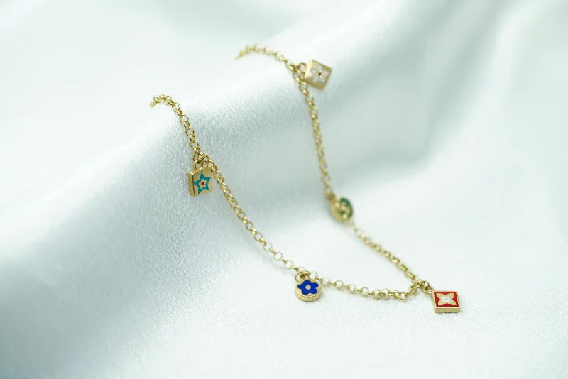 antique bracelet for women-14k Colorful Charms Anklet