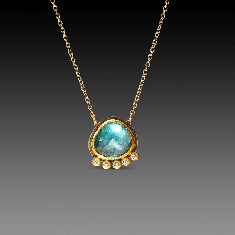 fashion necklace for women-London Blue Topaz Necklace with Diamond Line