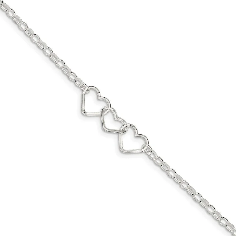 simple gold bracelet for women-Sterling Silver interlocking Hearts Anklet, 9 Inch