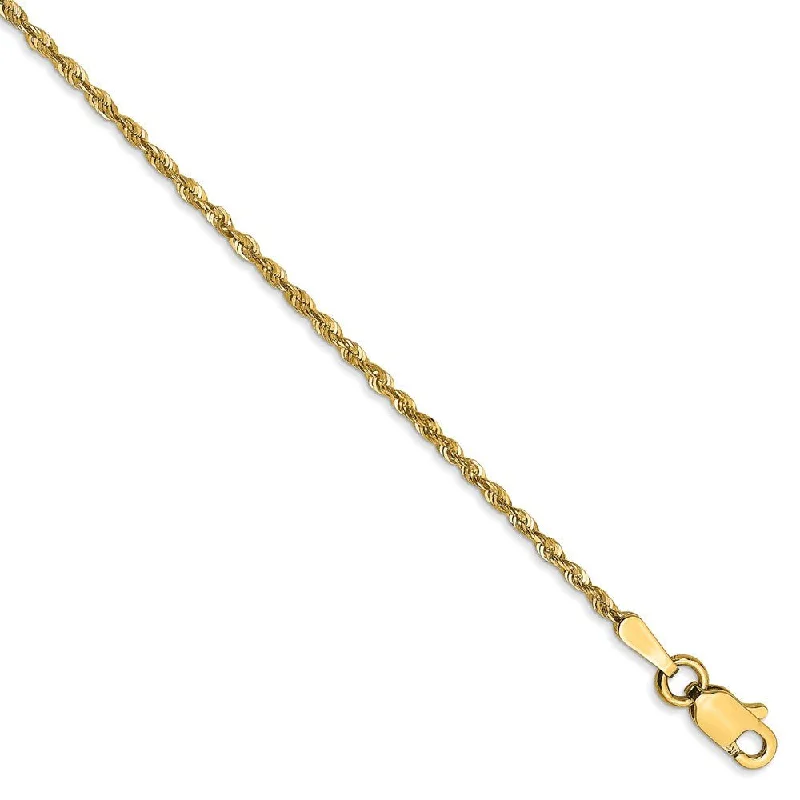 zirconia bracelet for women-1.5mm, 14k Yellow Gold Light Diamond Cut Rope Chain Anklet