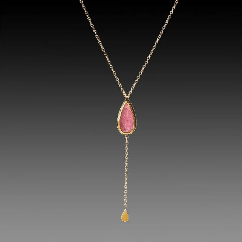 infinity necklace for women-Delicate Pink Sapphire Necklace with Gold drop