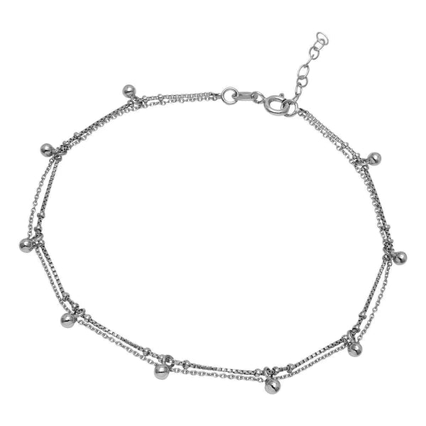 gold bracelet for women-Silver 925 Rhodium Plated Multi Bead Anklet