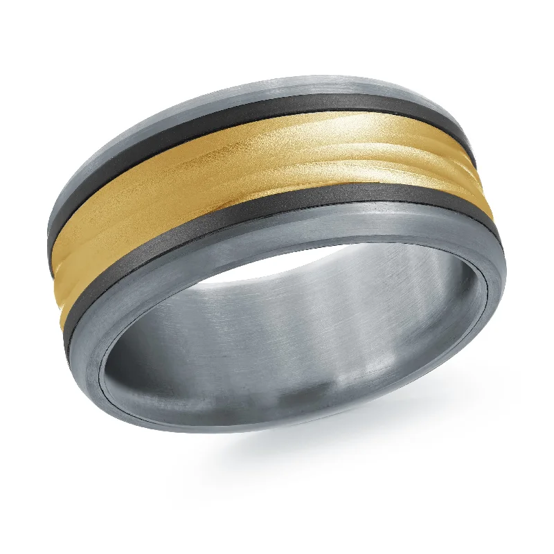 stackable engagement ring for women-Tantalum with Carbon Fiber and 14K Yellow Gold Ring from the Tantalum Collection by Malo - MRDTC-016-9BY