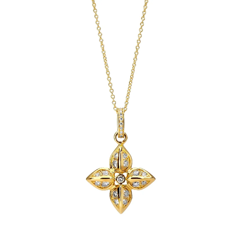 vintage-inspired necklace for women-Diamond Flower Necklace