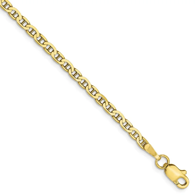 silver bracelet for women-10k Yellow Gold, 2.4mm Flat Anchor Chain Anklet