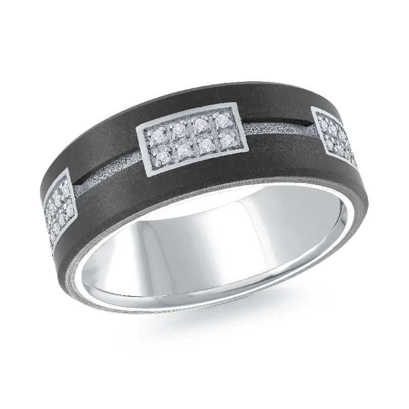 sparkling engagement ring for women-14K White Gold Ring from the Noir Collection by Malo - MRDA-160-8W