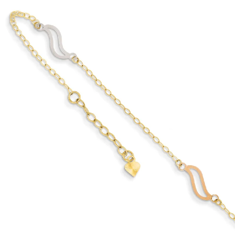 simple anklet for women-14k Tri-Color Gold Oval and Open S Links Adjustable Anklet, 10 Inch