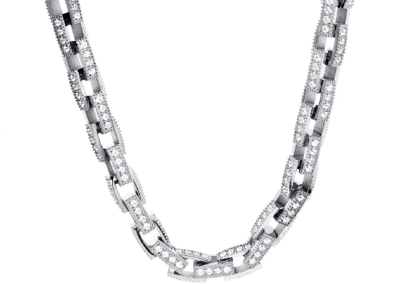 bohemian necklace for women-Mens Stainless Steel Square Link Chain Necklace with Cubic Zirconia