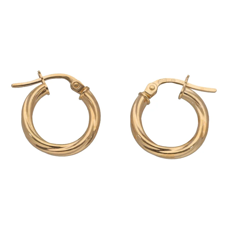 custom name earrings for women-New 9ct Gold Twisted Hoop Earrings