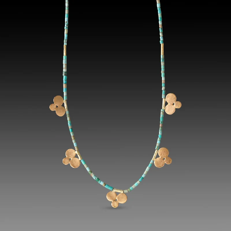 lock necklace for women-Turquoise Bead Necklace with Five 22k Trios