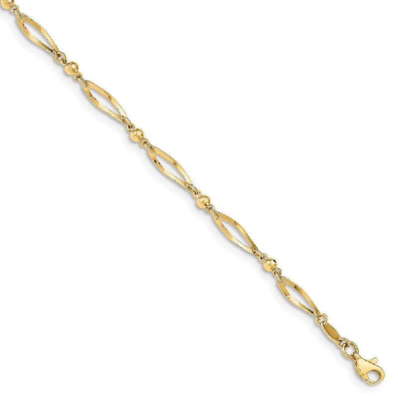 diamond anklet for women-14k Yellow Gold Polished And Diamond-Cut Link Anklet, 9 Inch