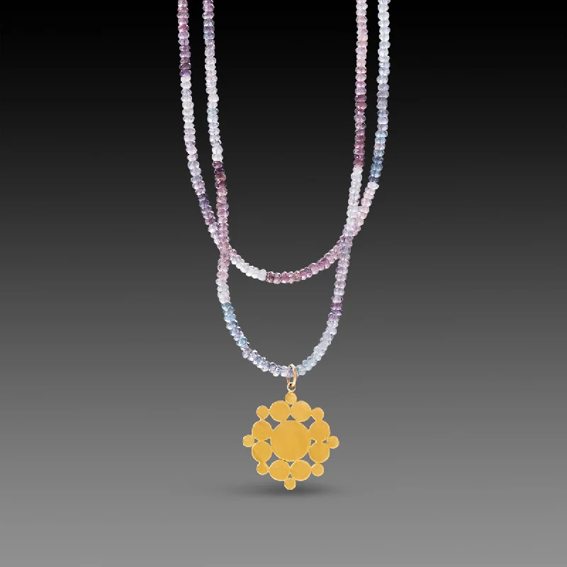 monogram necklace for women-Ombre Spinel Necklace with Gold Mandala Charm