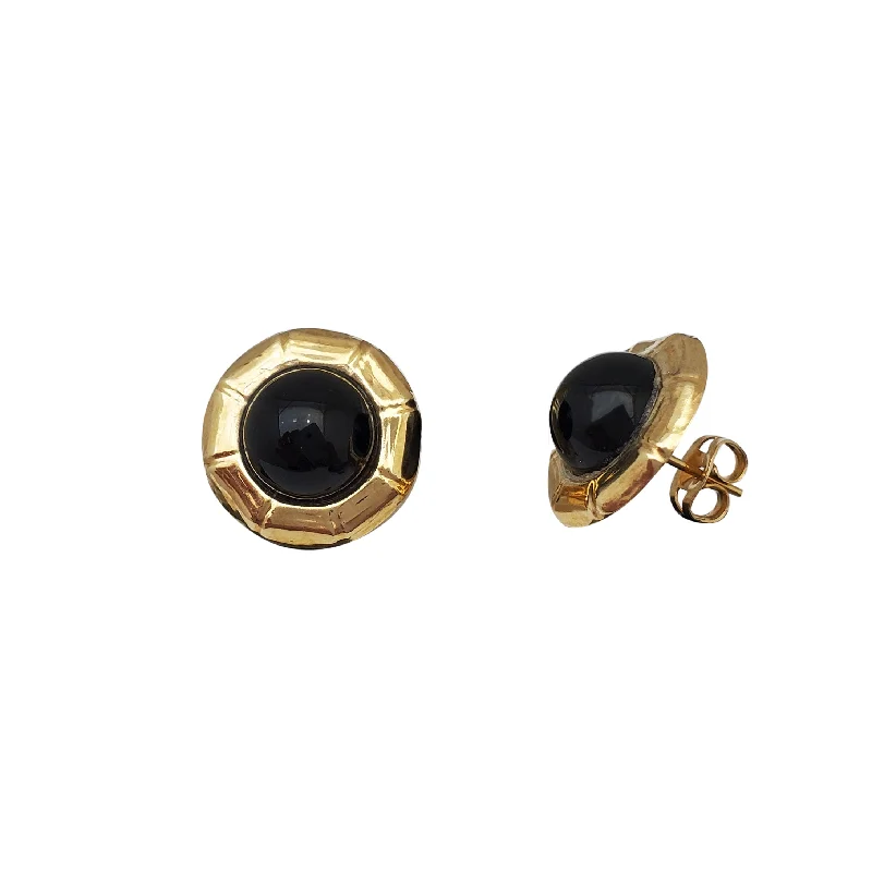 gold dangle earrings for women-Bamboo Black Onyx Stud Earrings (14K)