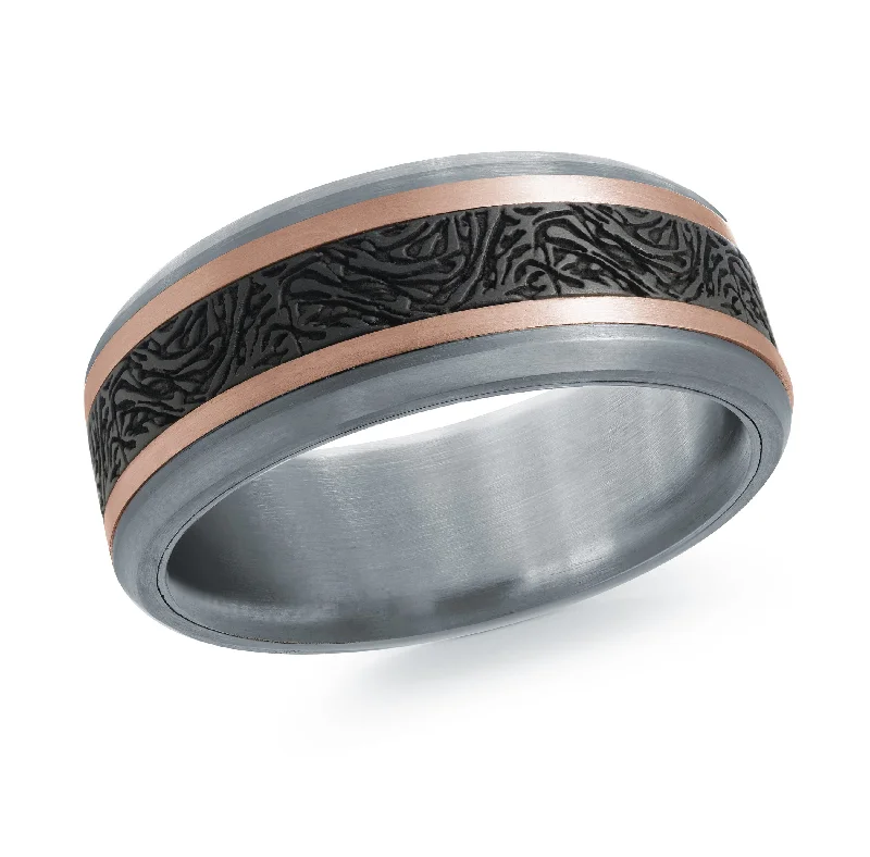 pear-shaped engagement ring for women-14K Rose Gold with Carbon Fiber Ring from the Tantalum Collection by Malo - MRDTC-010-8PB