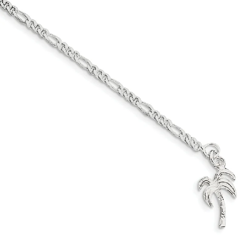 crystal anklet for women-Sterling Silver Palm Tree Anklet