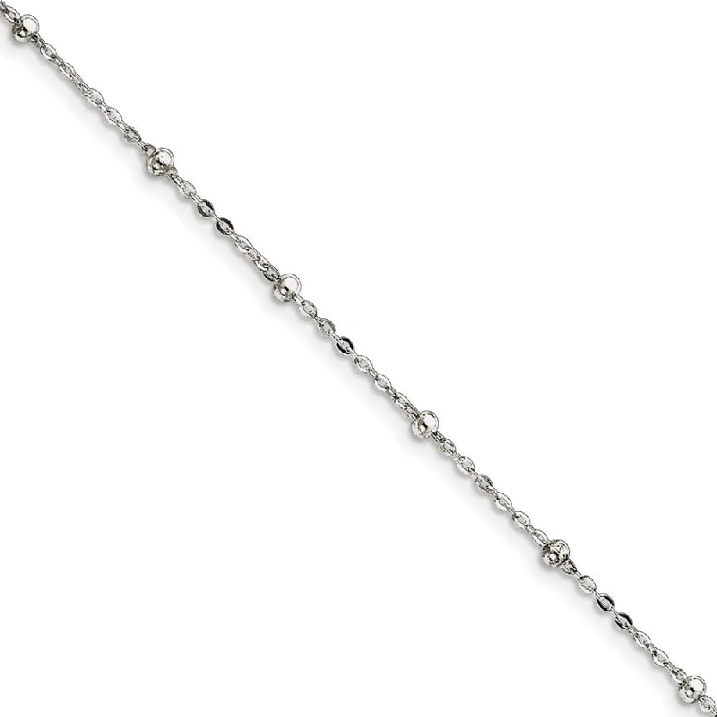 silver bracelet for women-Sterling Silver Beaded Cable Chain Anklet, 9 Inch