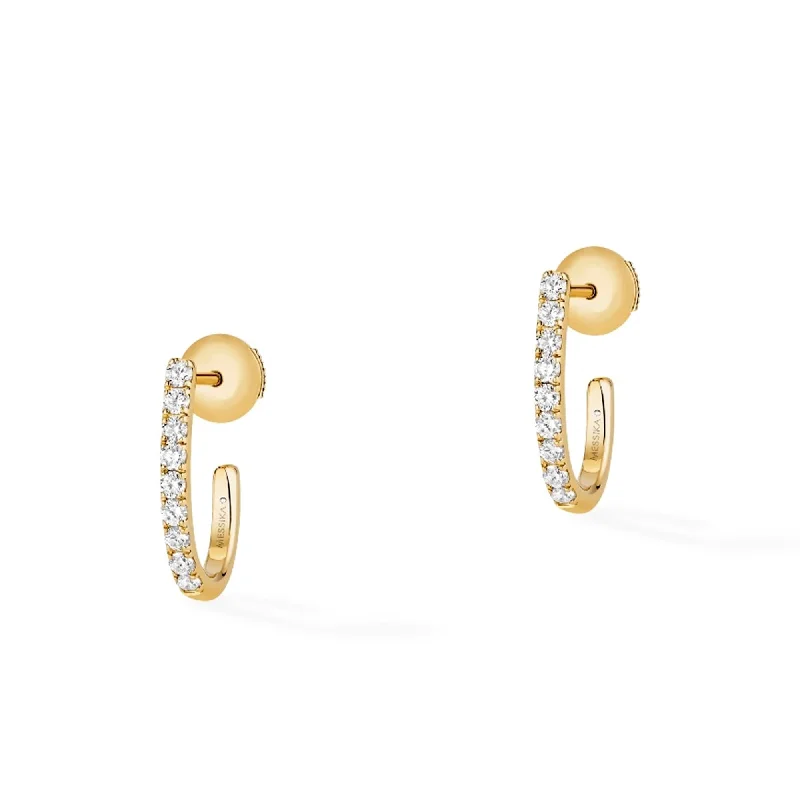 animal earrings for women-18ct Yellow Gold Gatsby Pave Set Diamond Huggie Style Hoop Earrings