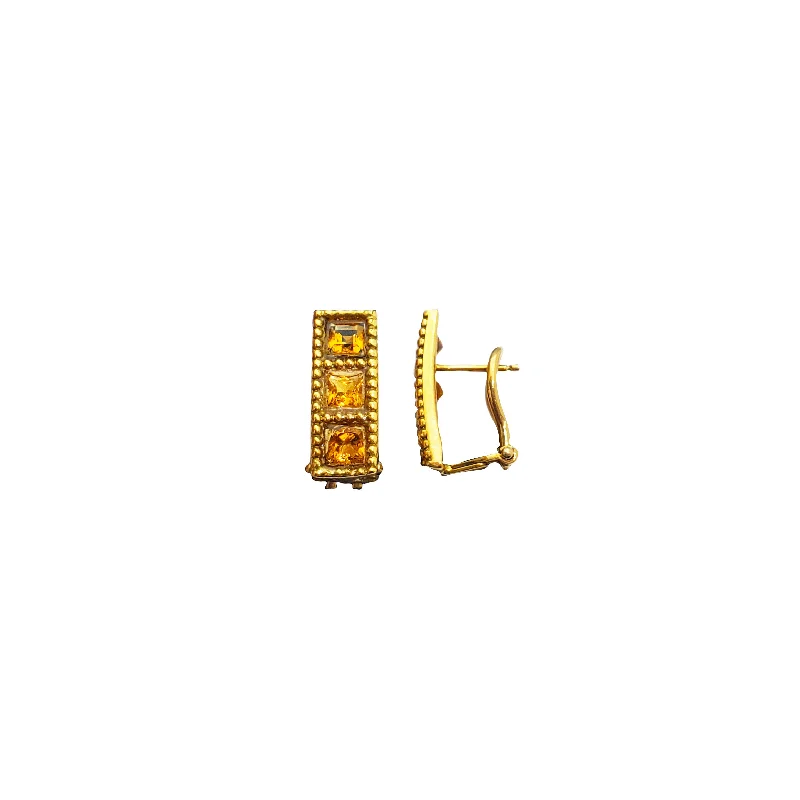 star earrings for women-Citrine Rectangle Omega Back Earrings (18K)