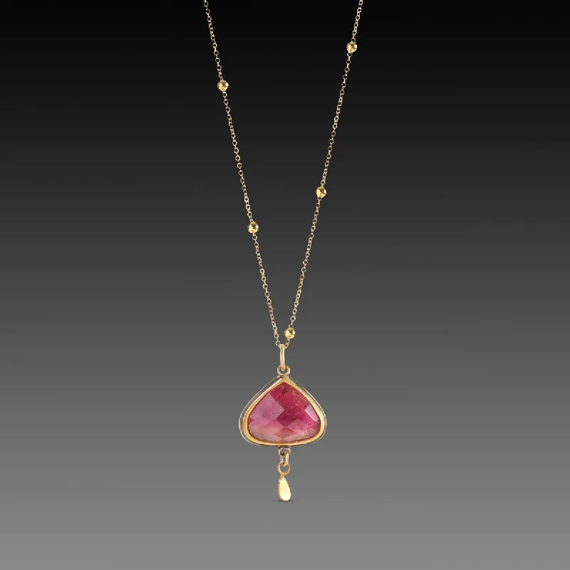 moonstone necklace for women-Pink Tourmaline Teardrop Necklace